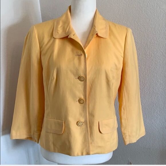 Norton McNaughton Yellow Linen Jacket 6 3/4 Sleeve - Picture 4 of 7